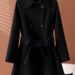 Black double-sided cashmere coat women's long woolen coat in autumn and winter
