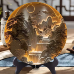 Ancient-style relief-like three-dimensional round plate decorative item for study room, tea room, office desk, and exquisite display stand