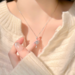 Platinum necklace for ladies, collar chain with 18K white gold pendant as a gift for your girlfriend