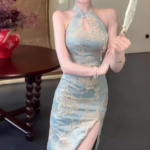 New Chinese-style traditional ethnic open-necked cheongsam dress with skirt