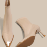 Pointed-toe, low-heeled, short boots for women