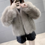 Fur coat for women with fur and leather combined on the body